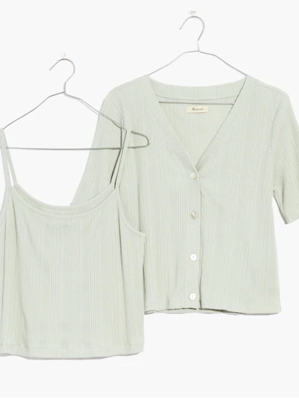 NWT Madewell Pointelle Cardigan Twin Two-Piece Set Ashen Sage Green Small